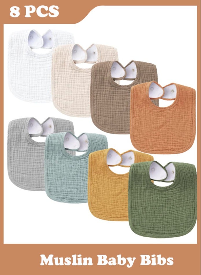 8 Pack Muslin Baby Bibs, Baby Bandana Drool Bibs Cotton for Unisex Boys Girls, 8 Solid Colors Set for Teething Drooling - Image 1