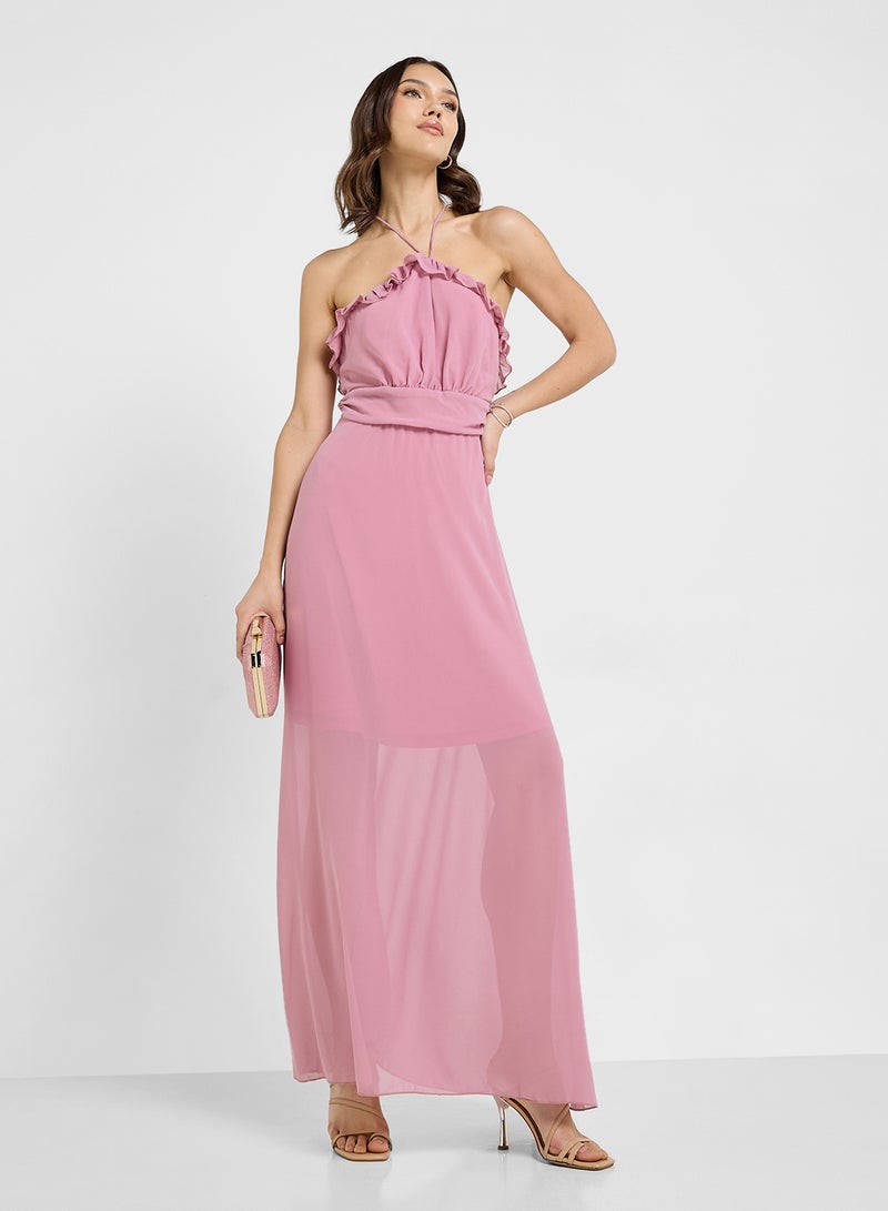 ايلا فستان ماكسي بياقة هالتر وكشكشة - Image 4