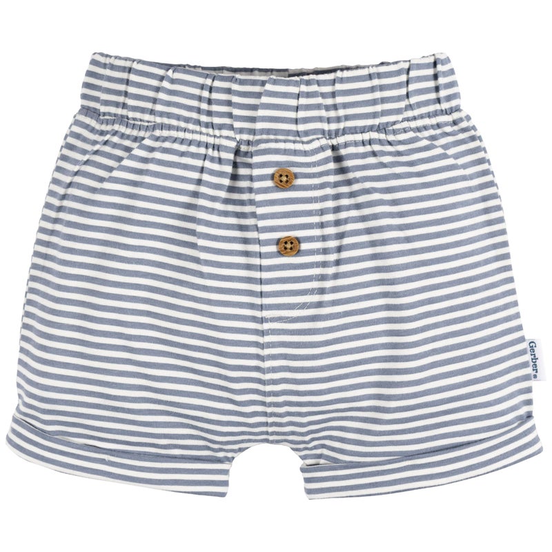 Gerber Baby Unisex 3-Pack Pull-On Knit Short, Navy/Oatmeal/Stripe, 18 Months - Image 2