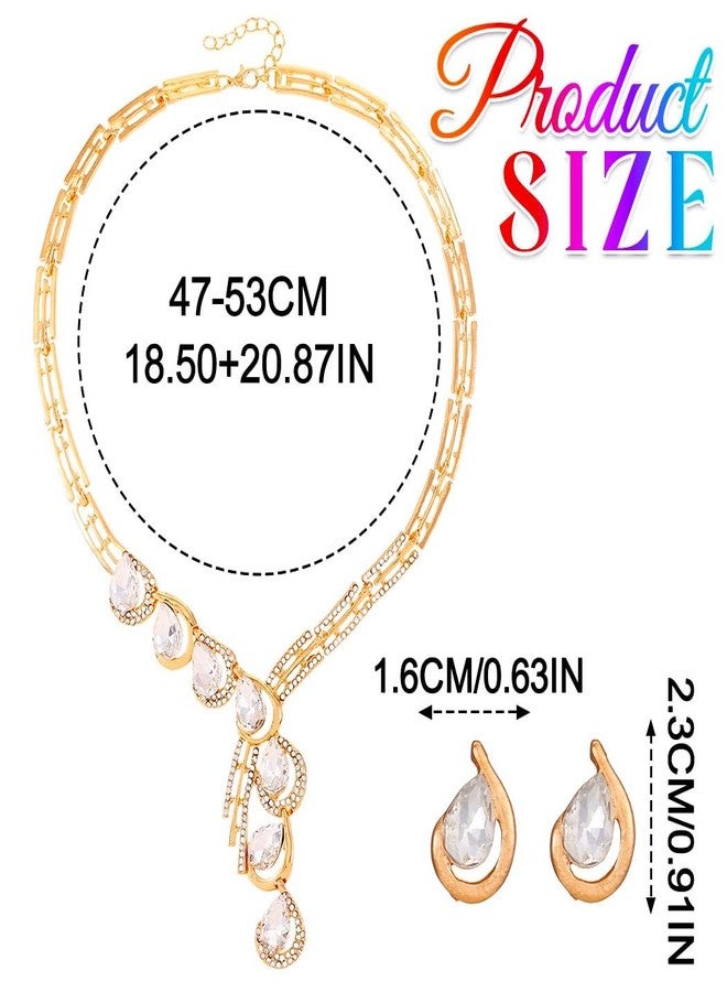 جورايس طقم مجوهرات زفاف ذهبي من GORAIS، يتضمن قلادة وأقراط مرصعة بالألماس، ومجوهرات سهرة مميزة مرصعة بأحجار الراين للنساء والعرائس - Image 5