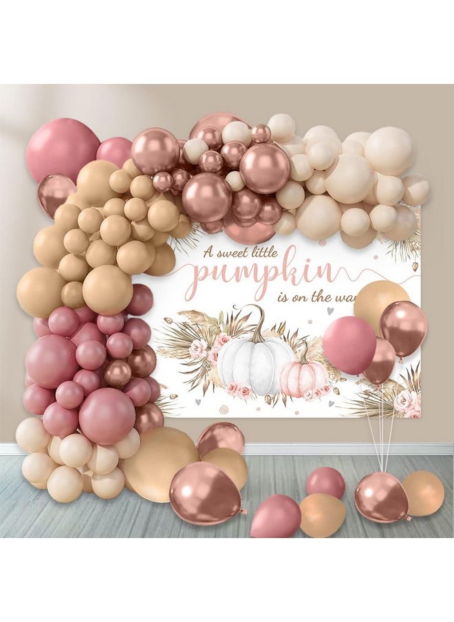 MEHOFOND - Boho Baby Shower Party Decorations Set 156Pcs Retro Boho Balloons Set Fall Pumpkin Girl Baby Shower Backdrop Pink Floral A Little Pumpkin Is On The Way Banner Boho Balloon Garland Arch Kit - Image 1