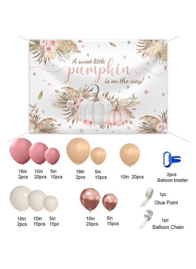 MEHOFOND - Boho Baby Shower Party Decorations Set 156Pcs Retro Boho Balloons Set Fall Pumpkin Girl Baby Shower Backdrop Pink Floral A Little Pumpkin Is On The Way Banner Boho Balloon Garland Arch Kit - Image 1