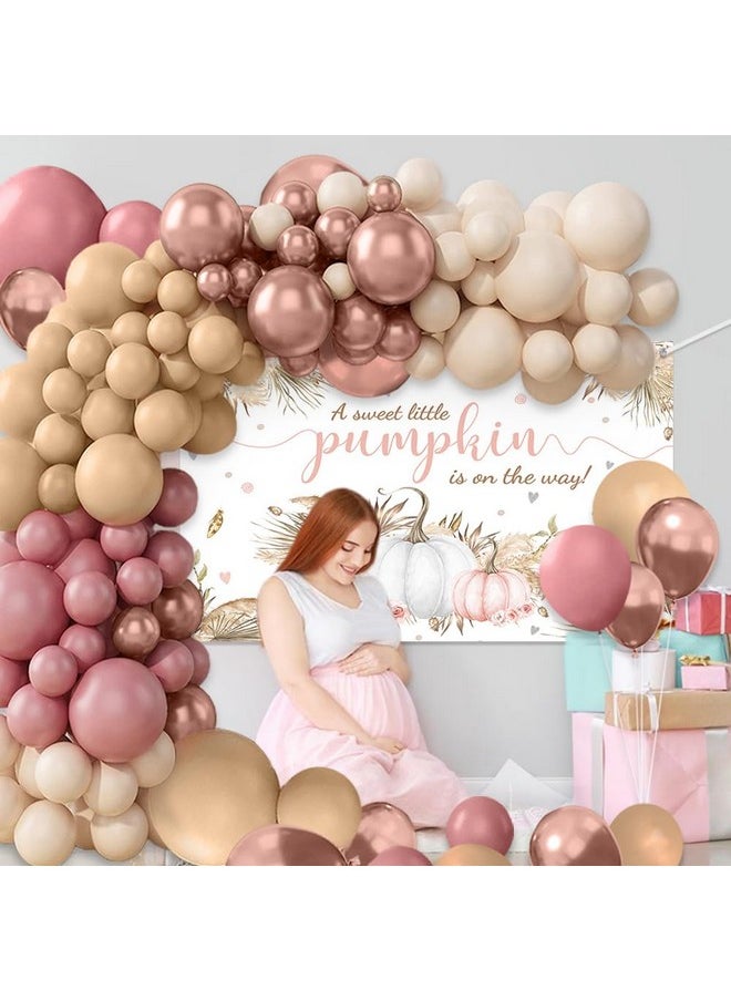 MEHOFOND - Boho Baby Shower Party Decorations Set 156Pcs Retro Boho Balloons Set Fall Pumpkin Girl Baby Shower Backdrop Pink Floral A Little Pumpkin Is On The Way Banner Boho Balloon Garland Arch Kit - Image 1