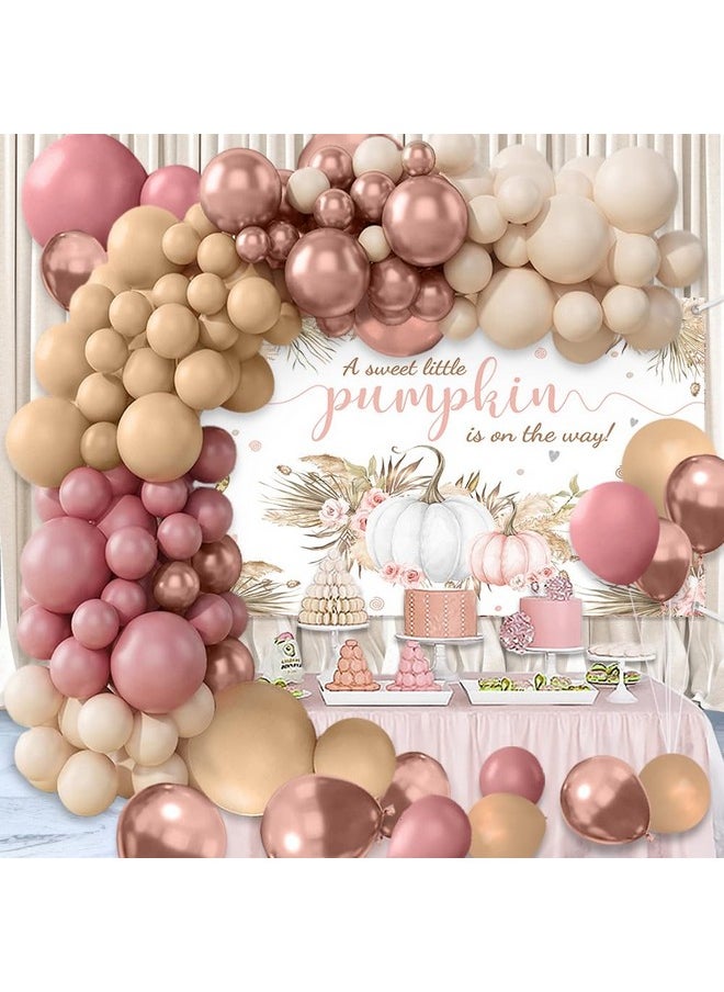 MEHOFOND - Boho Baby Shower Party Decorations Set 156Pcs Retro Boho Balloons Set Fall Pumpkin Girl Baby Shower Backdrop Pink Floral A Little Pumpkin Is On The Way Banner Boho Balloon Garland Arch Kit - Image 1