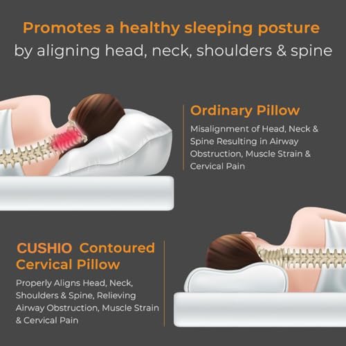 CUSHIO Cervical Memory Foam Pillow (Pack of 1) Contour Memory Foam Orthopedic Pillow for Neck & Shoulder Pain Relief with Dual Height - Removable Zipper Cover (Standard Size 20"x12") - Image 5