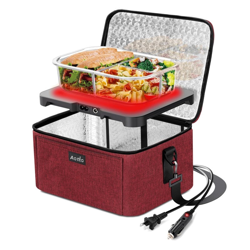 Aotto فرن محمول كهربائي من أوتو لصندوق الغداء سخان طعام 12V24V110V 3 في 1 دافئ طعام السيارة صندوق غداء ساخن للبالغين طهي إعادة تسخين الحفاظ على الوجبات دافئة للسيارة الشاحنة السفر العمل المنزل أحمر