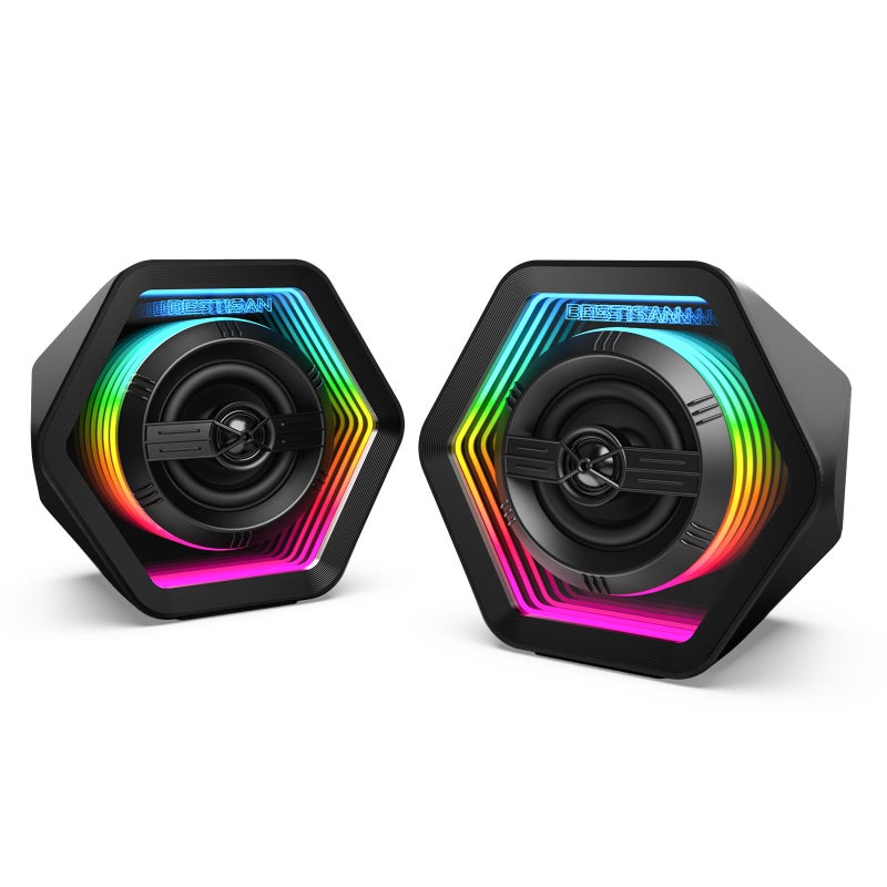 BESTISAN Computer Gaming Speakers with 8 RGB Modes, Compact Design, DC Powered Desktop Speaker with 3 EQ Modes, 50W Active Speakers with Bluetooth 5.3, AUX in, Headphone, Type-C Port for PC/Laptop/TV - Image 1