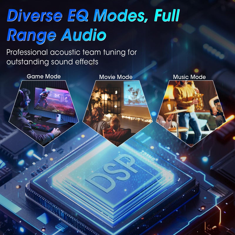 BESTISAN Computer Gaming Speakers with 8 RGB Modes, Compact Design, DC Powered Desktop Speaker with 3 EQ Modes, 50W Active Speakers with Bluetooth 5.3, AUX in, Headphone, Type-C Port for PC/Laptop/TV - Image 4