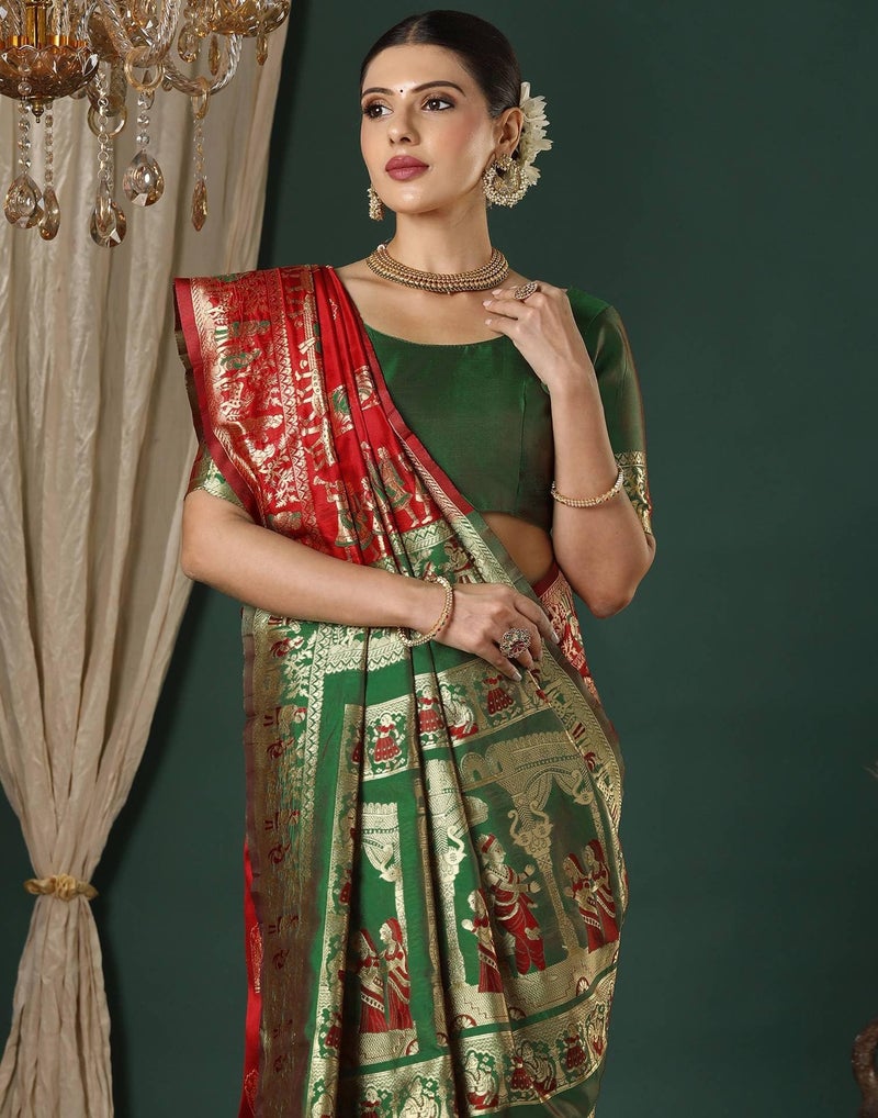 Shiv Textiles Women's Silk Blend Woven Saree(SAT-593-RED) - Image 2