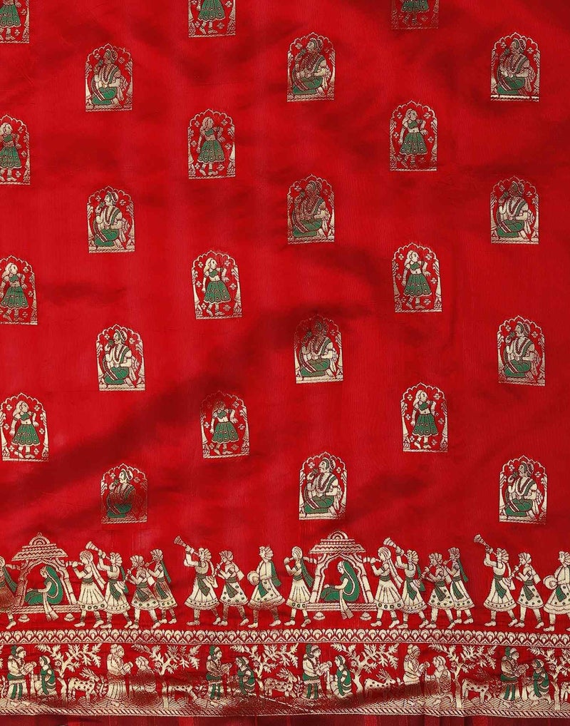 Shiv Textiles Women's Silk Blend Woven Saree(SAT-593-RED) - Image 5