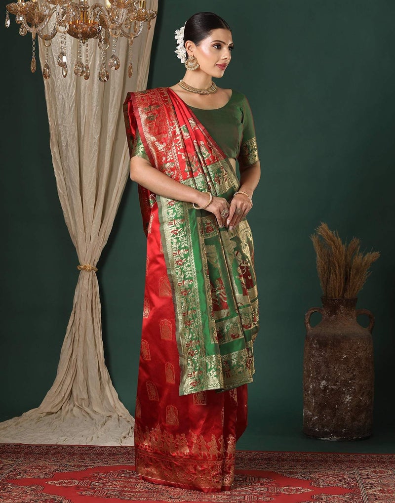 Shiv Textiles Women's Silk Blend Woven Saree(SAT-593-RED) - Image 3