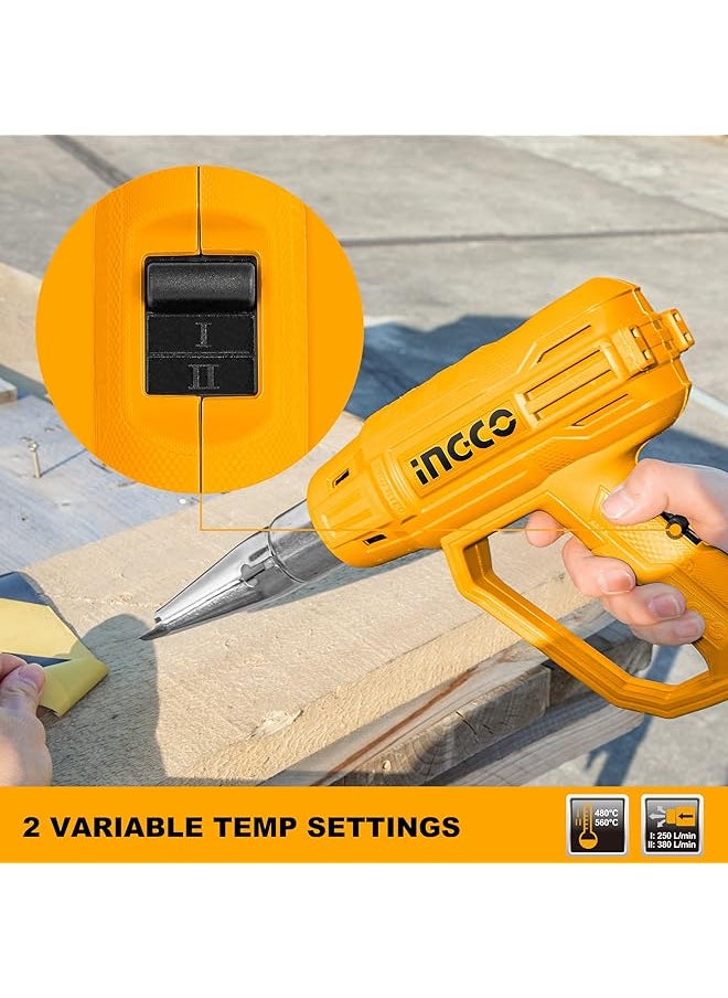 INGCO Heat Gun 2000W Heavy Duty Hot Air Gun With 3 Nozzles And 1Pcs Scraper 480 ℃ 560℃ Heat Gun With Overload Protection For Crafts Shrinking Pvc Stripping Paint  - Image 4