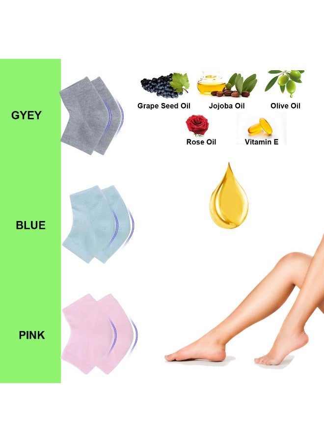 KHAJUL 3 Pairs Toeless Spa Sock, Socks for Foot Care Treatment, Vented Moisturizing Gel Heel Socks, Cracked Heels, Dry Feet, Foot Calluses (Gray/Blue/Pink) - Image 3