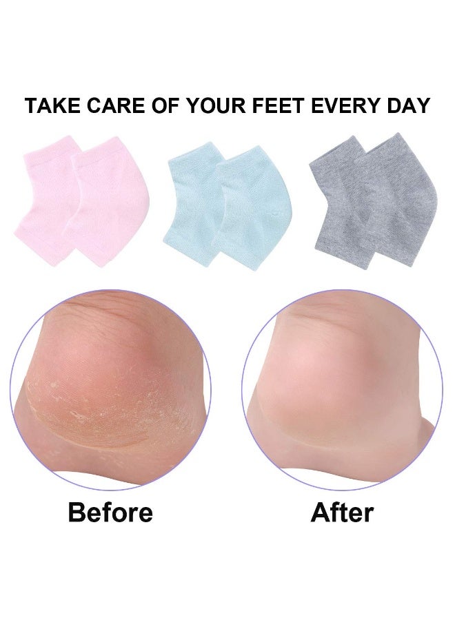 KHAJUL 3 Pairs Toeless Spa Sock, Socks for Foot Care Treatment, Vented Moisturizing Gel Heel Socks, Cracked Heels, Dry Feet, Foot Calluses (Gray/Blue/Pink) - Image 4