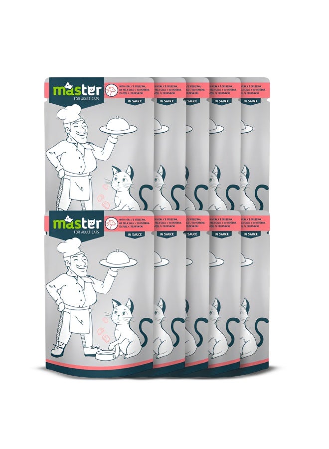 ماستر طعام ماستر الرطب مع لحم العجل في الجيلي للقطط البالغة 80 جرام - Image 1