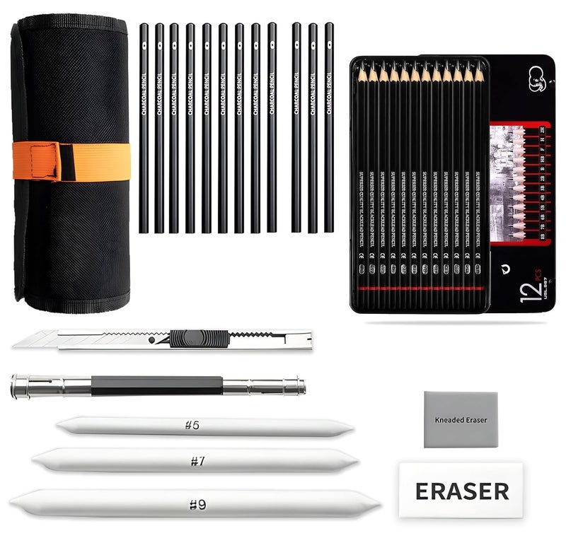 DaKos 50 Pcs. Professional Sketching Set for Artists, Drawing Tool Kit for Beginners, Complete Sketching Pencil Set for Kids with Easy Carry Canvas Rolling Pouch & Storage Box - Image 1