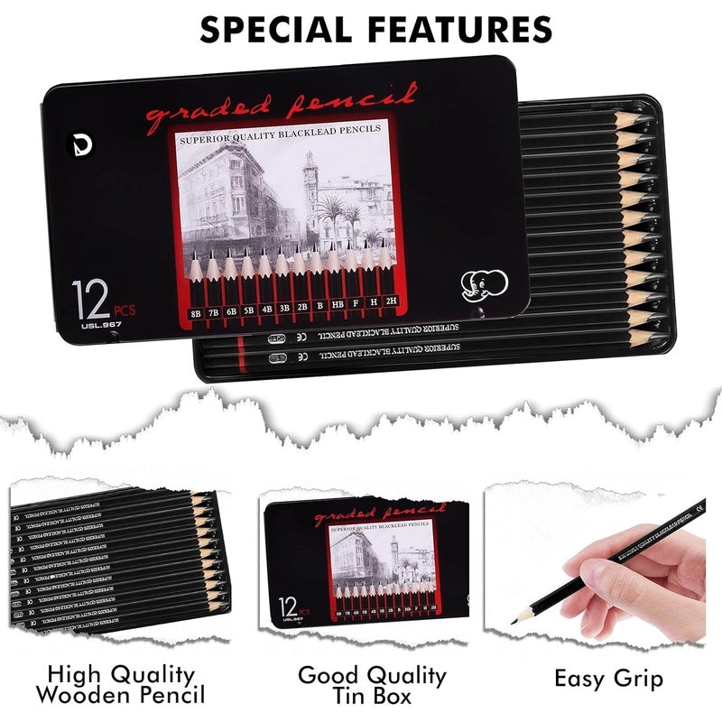 DaKos 50 Pcs. Professional Sketching Set for Artists, Drawing Tool Kit for Beginners, Complete Sketching Pencil Set for Kids with Easy Carry Canvas Rolling Pouch & Storage Box - Image 4