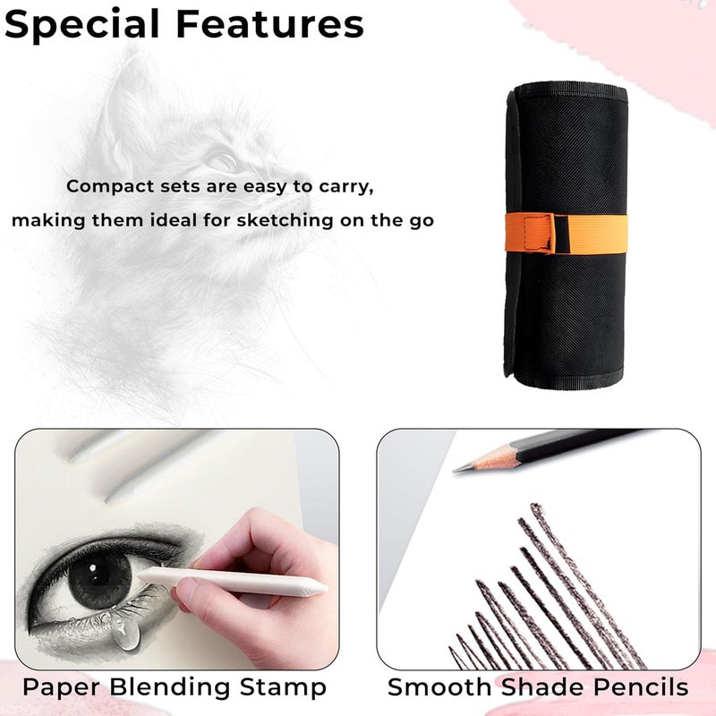 DaKos 50 Pcs. Professional Sketching Set for Artists, Drawing Tool Kit for Beginners, Complete Sketching Pencil Set for Kids with Easy Carry Canvas Rolling Pouch & Storage Box - Image 5