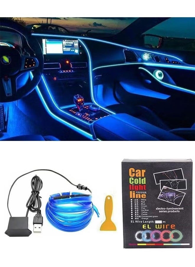 Generic USB EL Wire Car Interior LED Light Strip, Neon Cold Light Mood Light with 6mm Sewing Edge, Car Interior Mood Light Kit, Garden Decoration 5V/DC (1-5M/16.4FT, Blue)  - Image 1