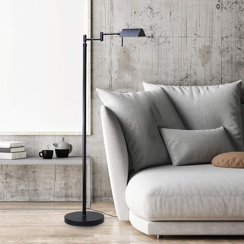O'Bright Store مصباح أرضي صيدلية LED قابل للتعتيم من O’Bright، 12 واط LED، تعتيم كامل النطاق، ذراع متأرجح بزاوية 360 درجة، ارتفاعات قابلة للتعديل، مصباح قائم للقراءة، الخياطة، والحرف، مدرج في ETL (أسود) - Image 1