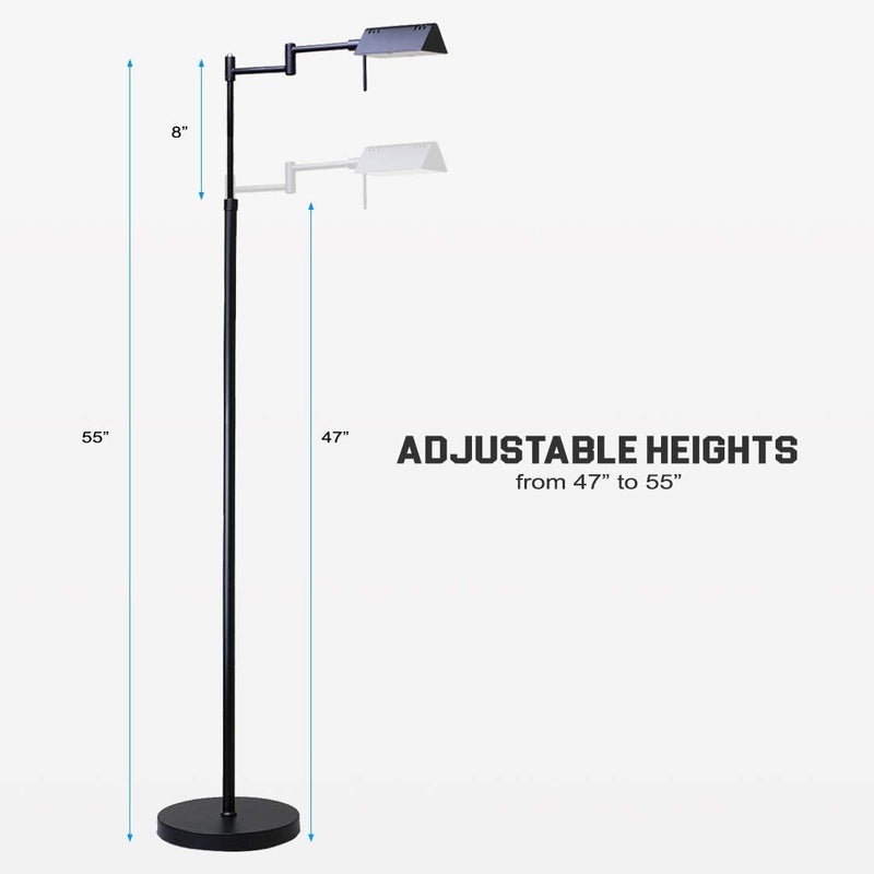 O'Bright Store مصباح أرضي صيدلية LED قابل للتعتيم من O’Bright، 12 واط LED، تعتيم كامل النطاق، ذراع متأرجح بزاوية 360 درجة، ارتفاعات قابلة للتعديل، مصباح قائم للقراءة، الخياطة، والحرف، مدرج في ETL (أسود) - Image 5