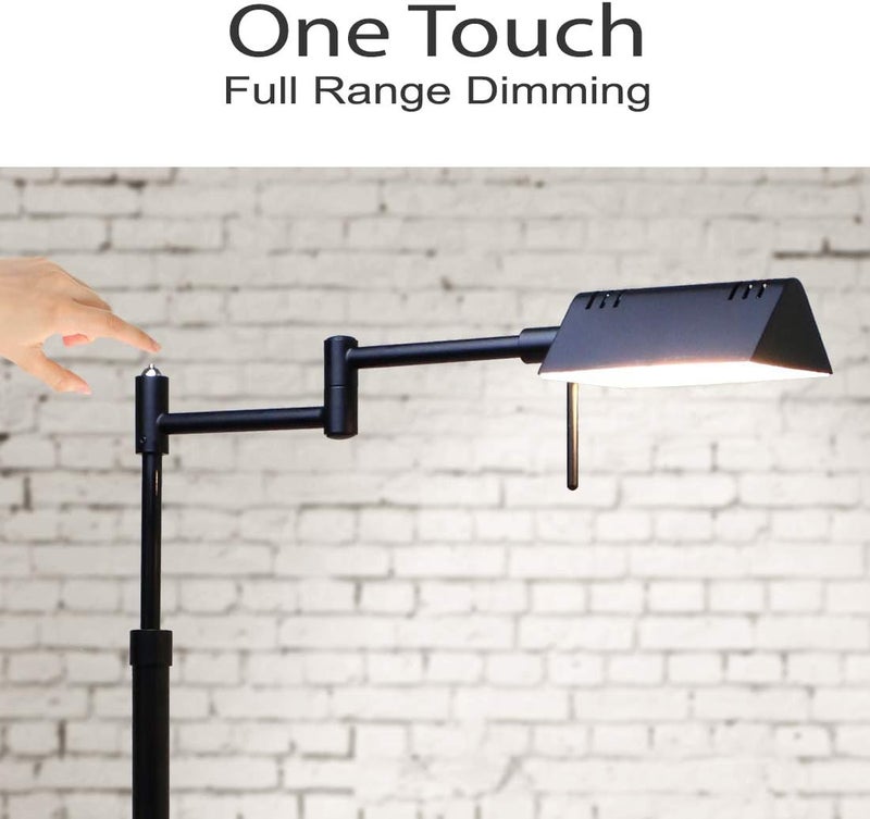 O'Bright Store مصباح أرضي صيدلية LED قابل للتعتيم من O’Bright، 12 واط LED، تعتيم كامل النطاق، ذراع متأرجح بزاوية 360 درجة، ارتفاعات قابلة للتعديل، مصباح قائم للقراءة، الخياطة، والحرف، مدرج في ETL (أسود) - Image 2