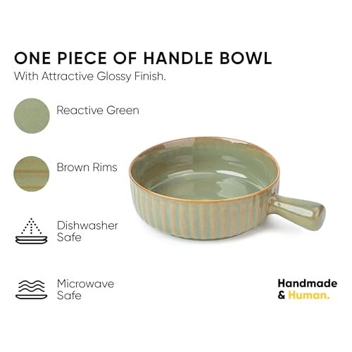 Shay Ceramic Pasta Bowl Set, 17cm, 1 Piece, Pista | Glossy Finish | Porcelain Ceramic Serving Bowl | Serving Bowl with Handle (Handle Bowl - Pista), 900 ml - Image 2