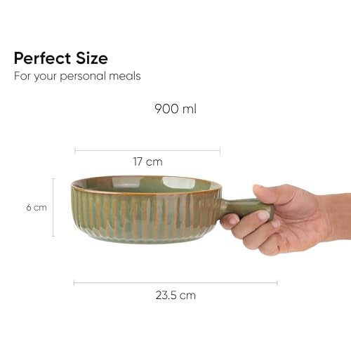 Shay Ceramic Pasta Bowl Set, 17cm, 1 Piece, Pista | Glossy Finish | Porcelain Ceramic Serving Bowl | Serving Bowl with Handle (Handle Bowl - Pista), 900 ml - Image 3