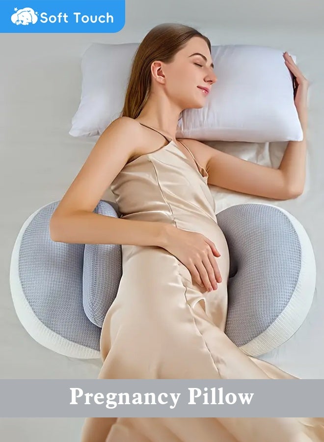 سوفت تاتش وسادة حمل محمولة قابلة للتعديل، وسادة جانبية لدعم الخصر، وسادة نوم جانبية، وسادة دعم ظهر الأمومة من نسيج التنسيل للنساء الحوامل، وسادة الجسم لدعم الظهر والبطن والخصر (رمادي) - Image 1