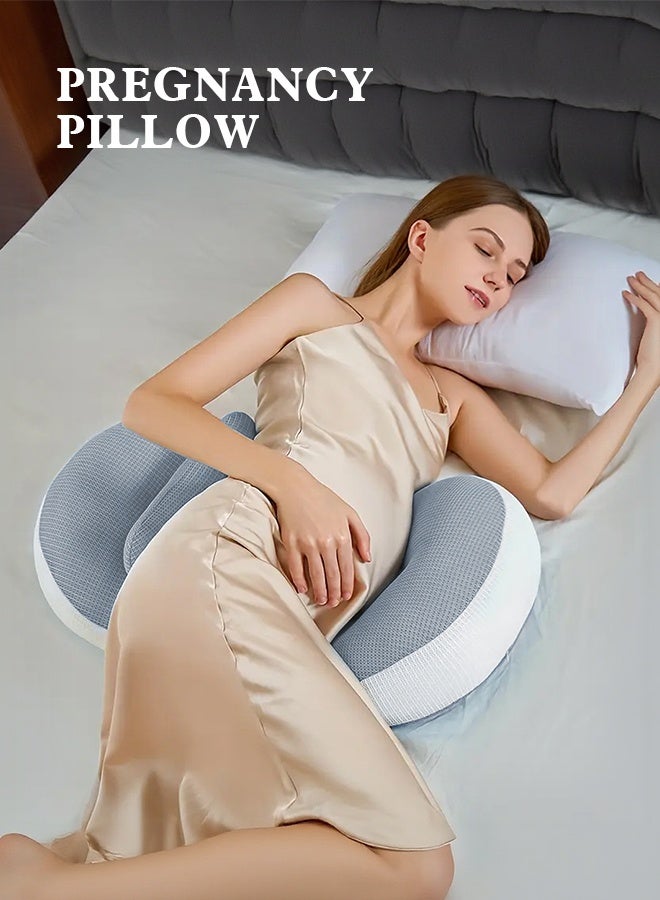 سوفت تاتش وسادة حمل محمولة قابلة للتعديل، وسادة جانبية لدعم الخصر، وسادة نوم جانبية، وسادة دعم ظهر الأمومة من نسيج التنسيل للنساء الحوامل، وسادة الجسم لدعم الظهر والبطن والخصر (رمادي) - Image 3