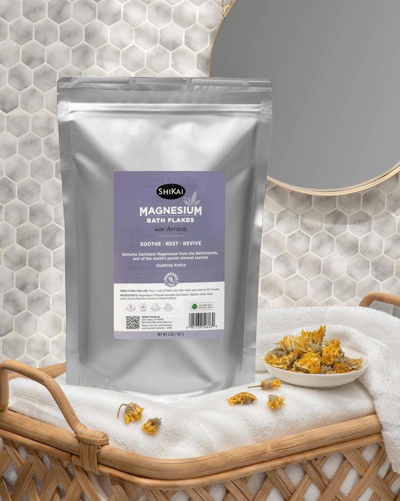 ShiKai Magnesium Bath Flakes with Arnica 32 oz Bath Salt Soak for Muscle Relief Fragrance Free - Image 3