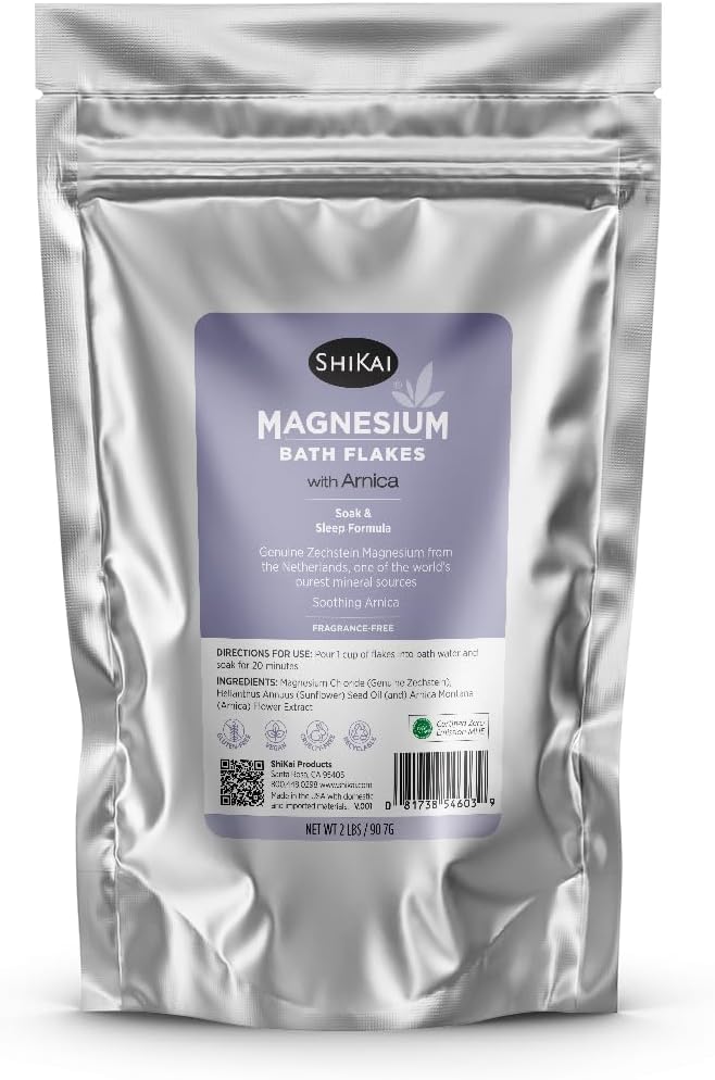 ShiKai Magnesium Bath Flakes with Arnica 32 oz Bath Salt Soak for Muscle Relief Fragrance Free - Image 1