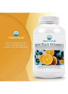 Nature's Lab Iron Plus Vitamin C Fast Melt Tablets - Gentle on the Stomach Carbonyl Iron, High Absorption for Healthy Red Blood Cells* - 120 Tablets  - Image 1