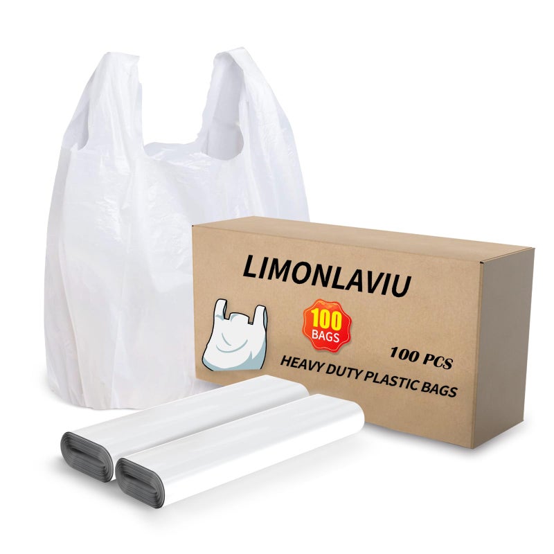 LimonLaviu Plastic Bags - 100 Pack (11.5'x 6.5" x 21') with Handles for Small Business, Restaurants, Grocery & Trash - Image 1