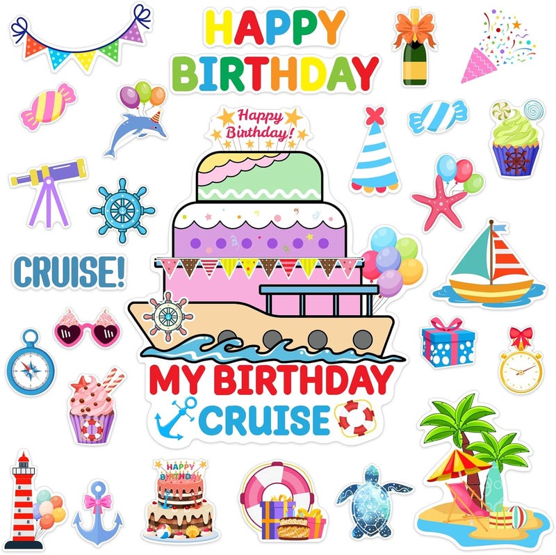TREACLUB 27PCS Birthday Cruise Door Decorations Happy Birthday Magnetic Cruise Cabin Magnets Funny Carnival Cruise Ship Decorations for Stateroom Cabin Door Refrigerator Car Computer, HQ-555 - Image 1