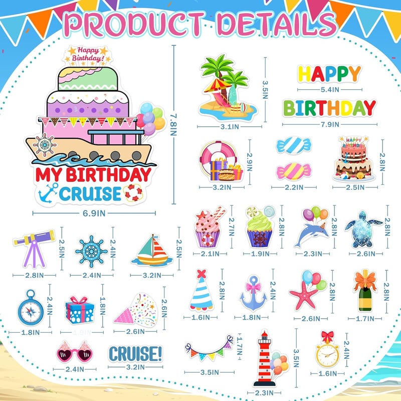 TREACLUB 27PCS Birthday Cruise Door Decorations Happy Birthday Magnetic Cruise Cabin Magnets Funny Carnival Cruise Ship Decorations for Stateroom Cabin Door Refrigerator Car Computer, HQ-555 - Image 2