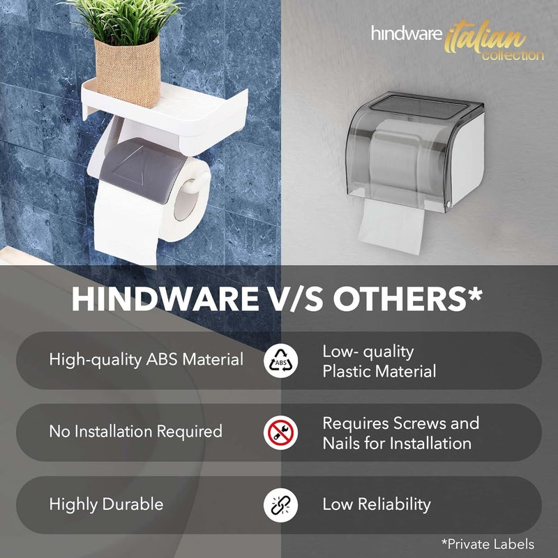 hindware Self Adhesive Toilet Paper Holder for Bathroom, Tissue Holder, No Drill No Hole Magic Sticker Wall Mount Holder with Cover and Mobile & Spectacles Holder | Space Saving Bathroom Accessories. - Image 5