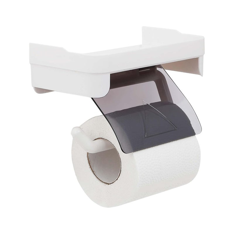 hindware Self Adhesive Toilet Paper Holder for Bathroom, Tissue Holder, No Drill No Hole Magic Sticker Wall Mount Holder with Cover and Mobile & Spectacles Holder | Space Saving Bathroom Accessories. - Image 1