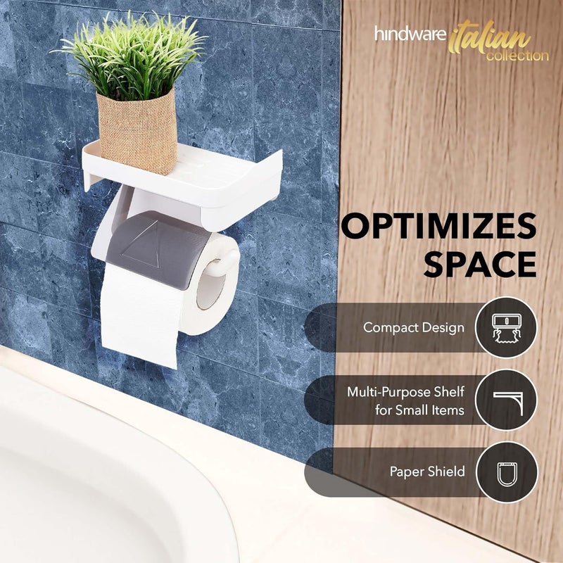 hindware Self Adhesive Toilet Paper Holder for Bathroom, Tissue Holder, No Drill No Hole Magic Sticker Wall Mount Holder with Cover and Mobile & Spectacles Holder | Space Saving Bathroom Accessories. - Image 3