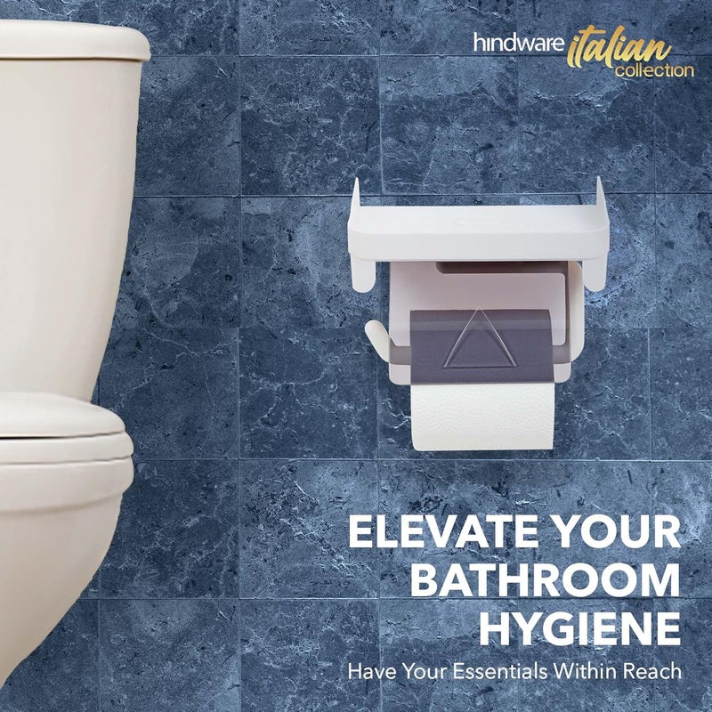 hindware Self Adhesive Toilet Paper Holder for Bathroom, Tissue Holder, No Drill No Hole Magic Sticker Wall Mount Holder with Cover and Mobile & Spectacles Holder | Space Saving Bathroom Accessories. - Image 2