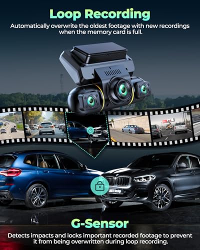 LAMTTO Dash Cam Front and Rear Inside with Hardwire Kit for 24h Security Parking Monitor, 360 Degree View 4 Channel 1080P Dash Camera for Cars Left Right, IR Night Vision Dashcam, Free 128GB Card - Image 5