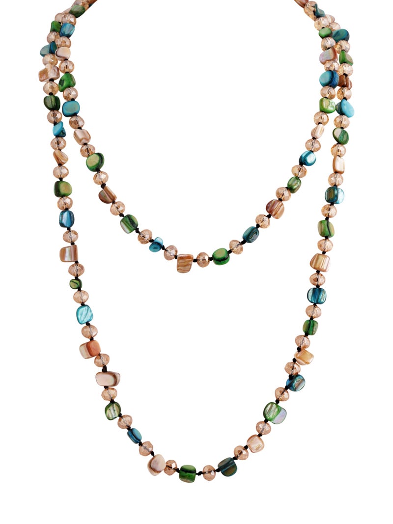 MINACHI Boho Multicolor Beaded Layered Necklace, Long Shell-Look Beads, Lightweight Summer Jewelry For Women - Image 1