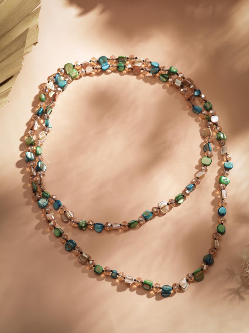 MINACHI Boho Multicolor Beaded Layered Necklace, Long Shell-Look Beads, Lightweight Summer Jewelry For Women - Image 5