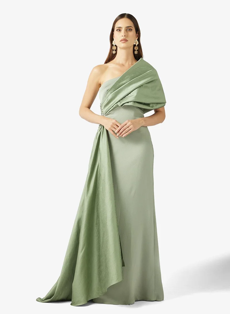 One Shoulder Draped Shimmer Mermaid Dress