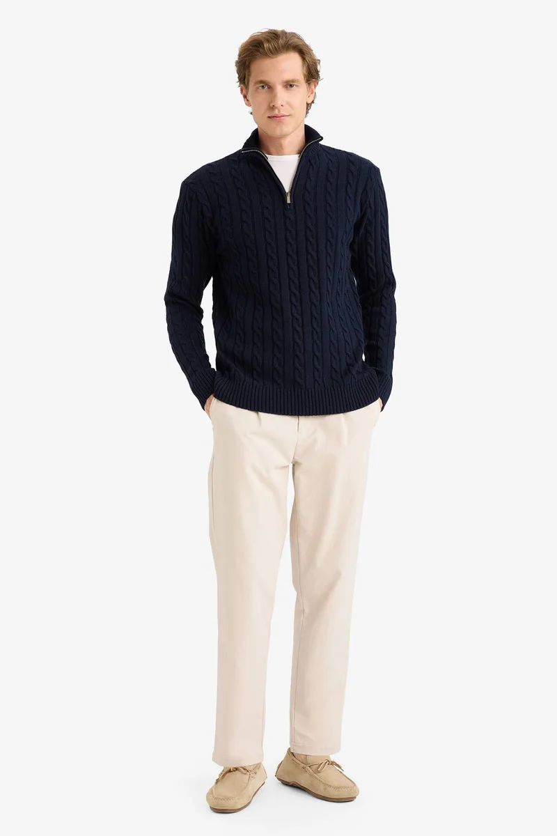 Defacto Standard Fit Zipper Knitwear Pullover