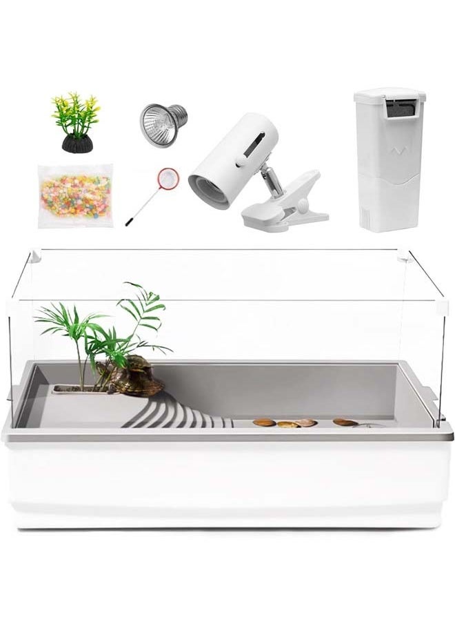 L&E Turtle Tank Aquarium,Reptile Tank Habitat Kit,Acrylic Turtle Tank Starter Kit with Multi-Function Area,Water Filter,UV Basking Platform Light for Turtles,Cray,Fish,Small Reptiles  - Image 1