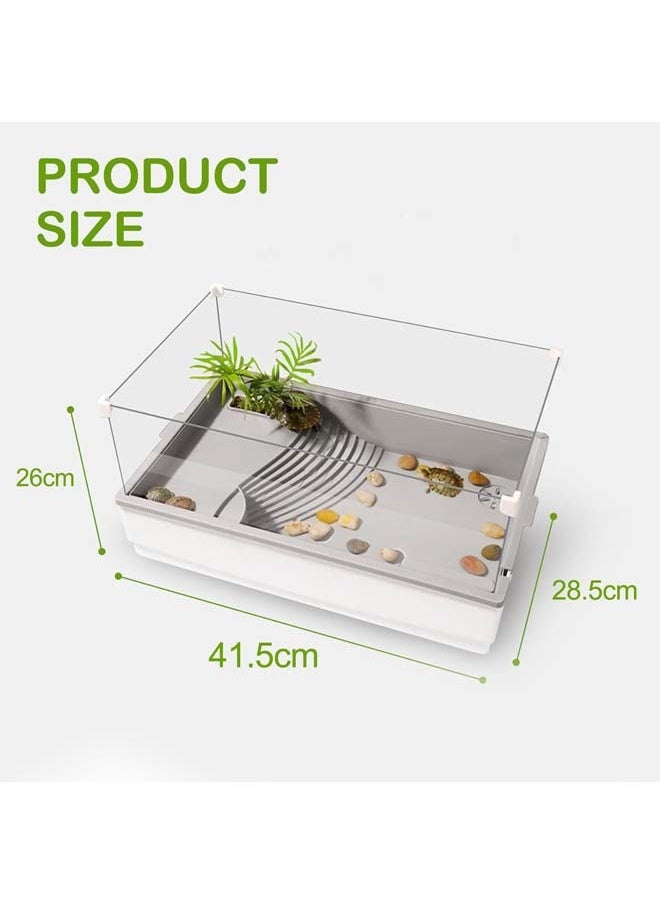 L&E Turtle Tank Aquarium,Reptile Tank Habitat Kit,Acrylic Turtle Tank Starter Kit with Multi-Function Area,Water Filter,UV Basking Platform Light for Turtles,Cray,Fish,Small Reptiles  - Image 4