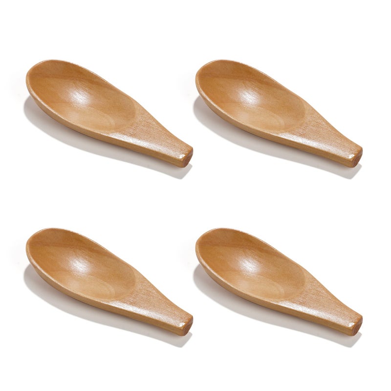 NUOMI 4 Pack Wooden Scoop for Jars Mini Wood Spoons with Short Handle for Salt Tea Coffee Beans Candy Milk Powder Spice Natural Color