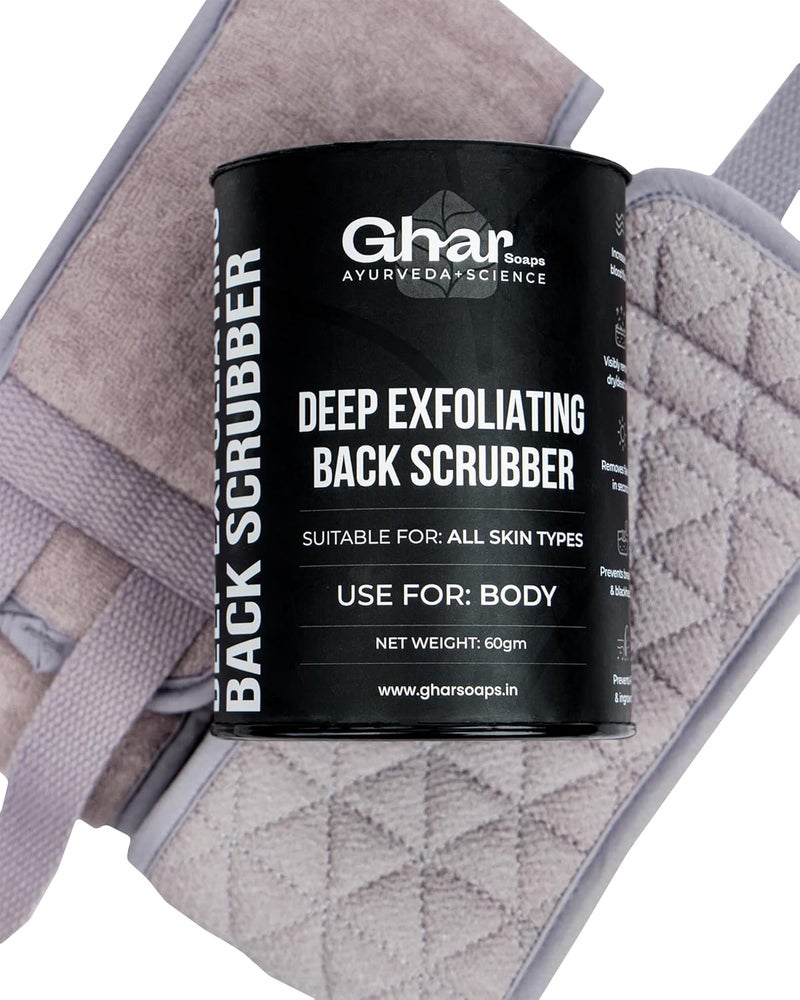 Ghar Soaps Exfoliating Back Scrubber For Dead Skin Body Black Loofah for Women Men Gentle On Skin Easy To Use Back Scrubber All Dead Skin Cells Blackheads Impurities Sustainable - Image 1