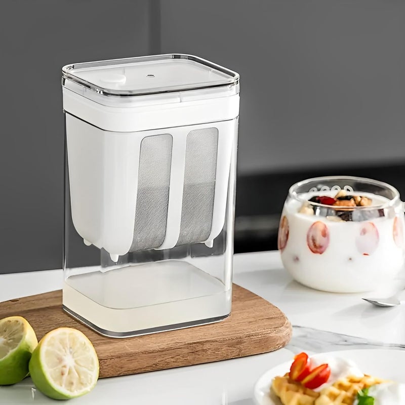 JD FRESH JD FRESH Greek Yogurt Curd MakerFine Mesh Strainer with LidHung Curd Strainer BoxHome EssentialsHung CurdPerfect for Homemade YogurtCurdCheese More 1100ml  - Image 1